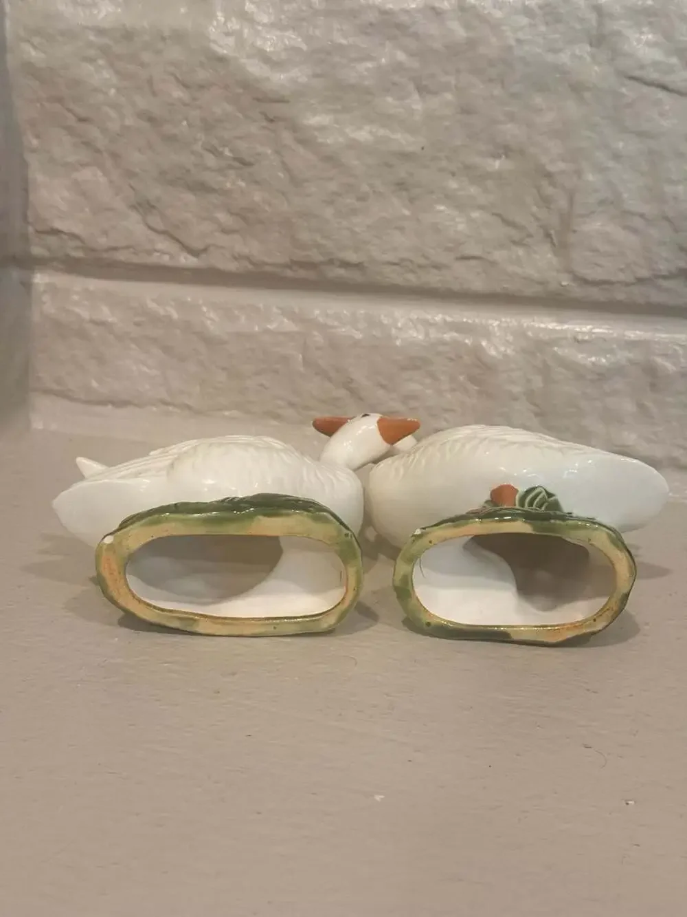 Vintage Ceramic White Duck Goose Figurines Set of 2 Cottagecore